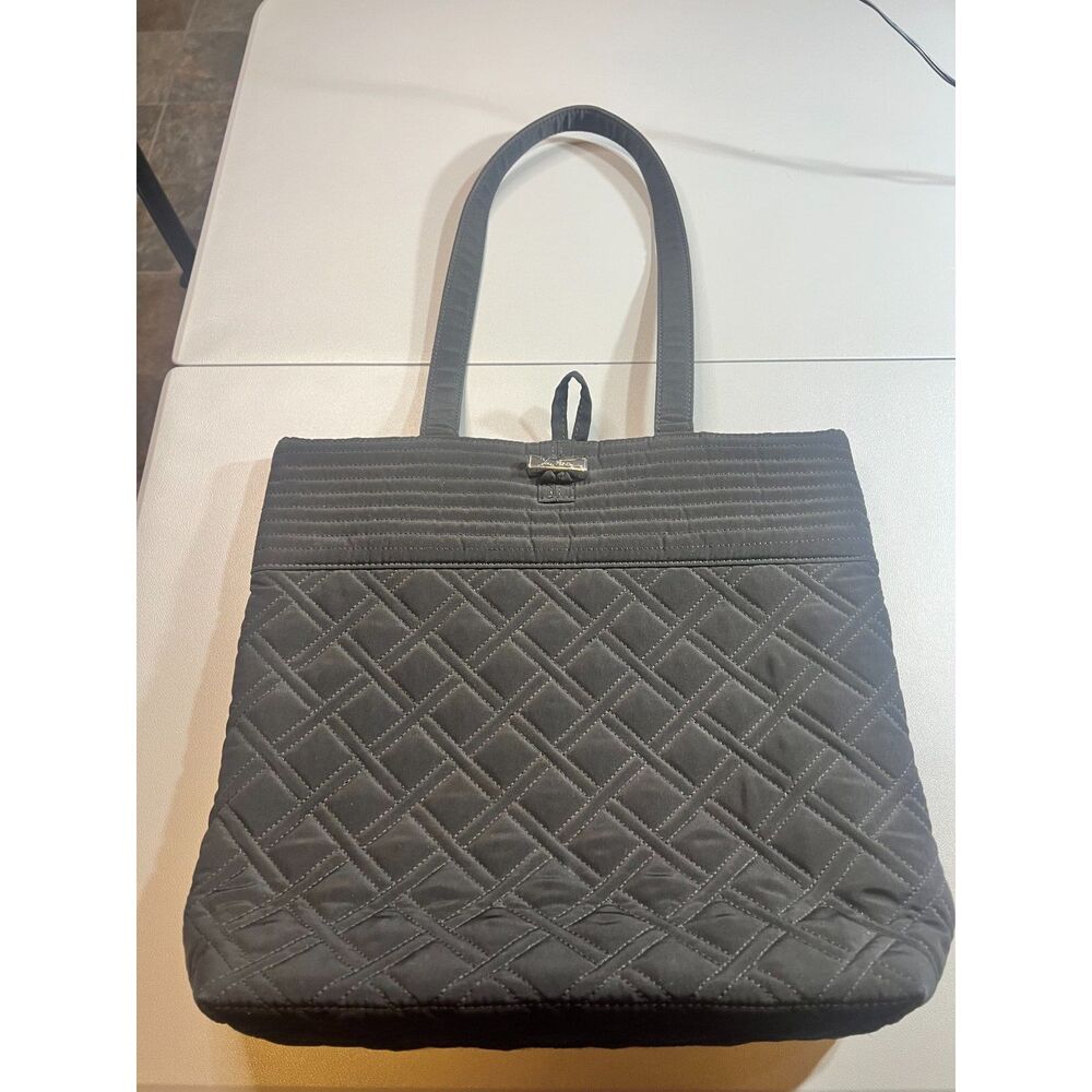 Vera Bradley Classic Black Quilted Tote Bag Shoulder Handbag Microfiber